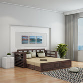 Woodwing Solid Sheesham Wood 3 Seater Sofa Cum Bed With Storage (Walnut Finish)